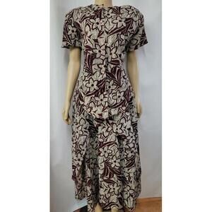 ODYSSEY ONE Made In USA Vintage Size 10 Burgundy Beige 2Pc Dress Skirt Top #C3